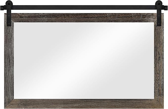 COGOOD Farmhouse Barn Door Mirror - 41" x 26" Rustic Wood Framed Wall Mirror for Bathroom, Living Room, Entryway Wall Decor (Speckled White)