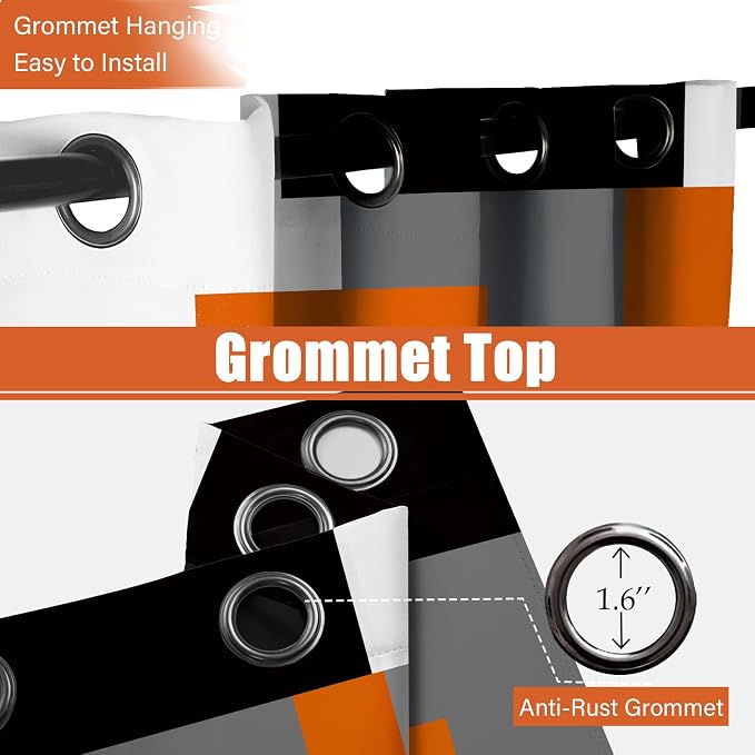 Tyrot Orange 100% Blackout Curtains for Bedroom 72 inch Length 2 Panels Set White Grey Modern Abstract Geometric Black Out Curtains Insulated Room Darkening Window Drapes for Living Room, 52Wx72L
