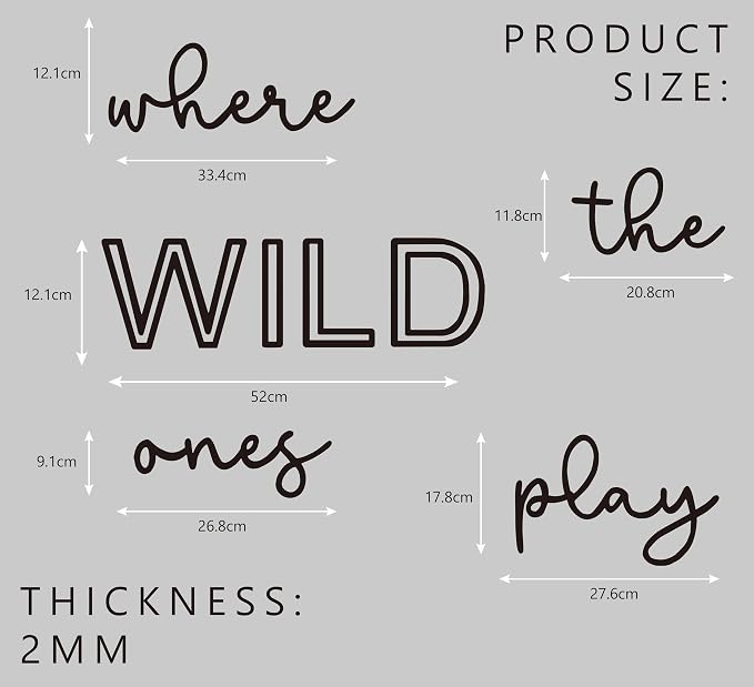 Playroom Wall Decor, 24" XL Where The Wild Ones Play Nursery Sign Acrylic Wall Art Decoration for Kids Toddler Room Decor Boys and Girls Home Bedroom Sign (Acrylic - Black)