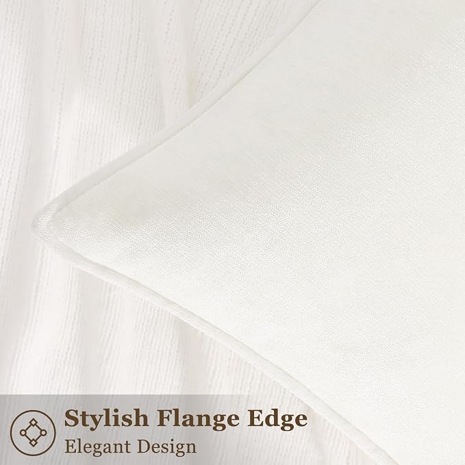 decorUhome Fall Couch Euro Sham Throw Pillow Covers 24x24 Set of 2, Decorative Soft Velvet Modern Cozy Chenille Pillow Cases with Elegant Design for Sofa Bed Living Room Home Decor, Cream White