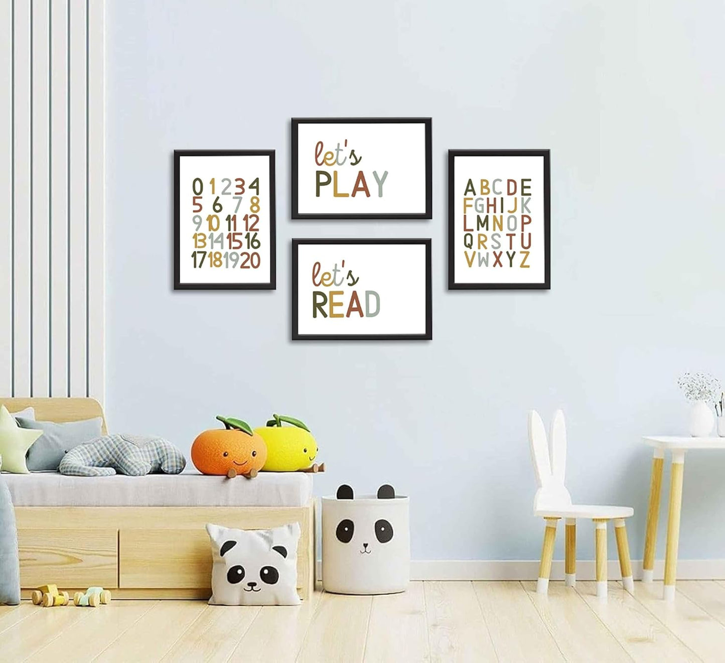4 Pcs Boho Playroom Canvas Wall Art Nursery Toddler Educational Let's Read Let's Play Painting Pictures Wall Decor Posters Print Artwork for Girl Boy Childs Room Classroom Home Decoration Unframed