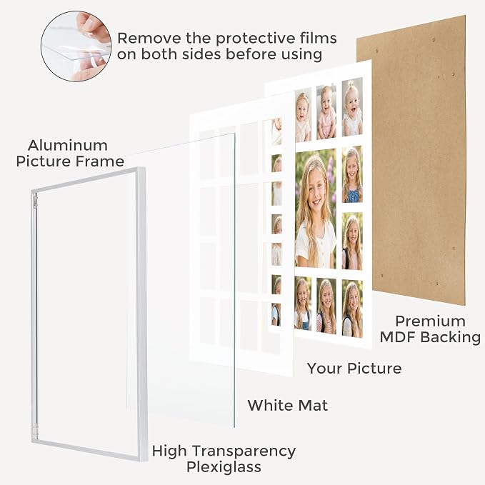 12x16 School Picture Frame K-12, Collage Frame for School Years, Silver | Sleek Silver K-12 Frame with 13 Openings: One 5x7 & Twelve 2.5x3.5 for Pre-K to 12th Grade | Wall Kit Included