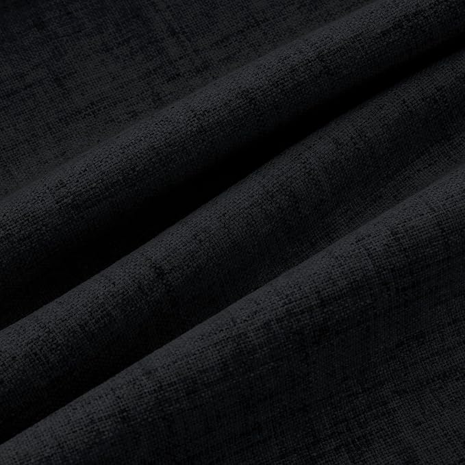 MIULEE 100% Blackout Linen Curtains for Bedroom, Black Solid Luxury Decor Thermal Insulation Room Darkening Drapes for Living Room Back Tab Rod Pocket 42 x 63 Inches, 2 Panels