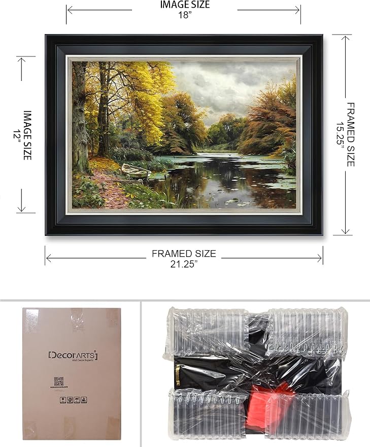DECORARTS - River Landscape 1903 by Peder Mork Monsted. Giclee Prints on Acid Free Cotton Canvas. Classic Art Reproduction in Fine Art Frame. Total Size w/Frame: 21.25x15.25