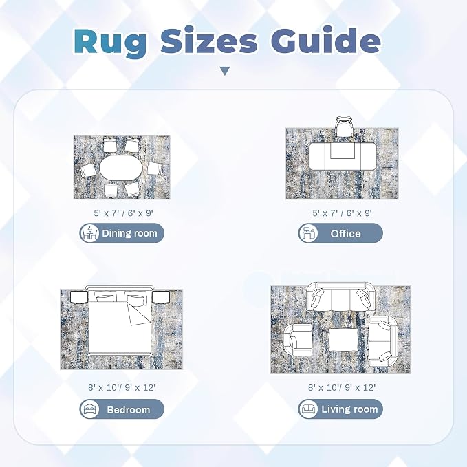 pmtsns Area Rugs 8x10 for Living Room: Washable Rug Modern Abstract Neutral Soft Non-Slip Low-Pile Indoor Large Carpet for Bedroom Dining Room Playroom Home Office (Blue Grey Brown, 8'x10')