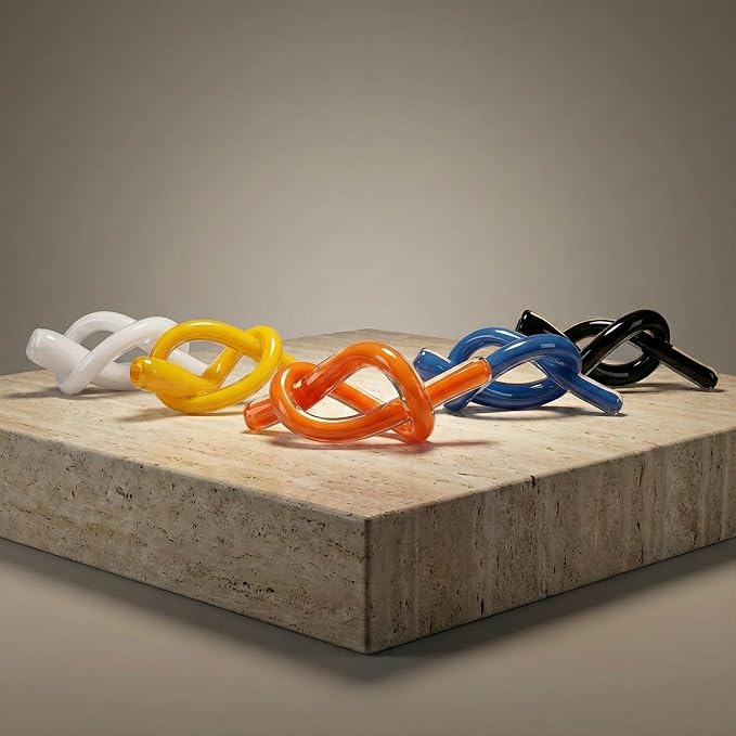 LCCCK Yellow Abstract Glass Knot Sculpture, Hand Blown Glass Decor for Coffee Table TV Cabinet, Shelf or Mantel Accent, Modern Knot Art for Coastal Living Room Tabletop Knick Knacks