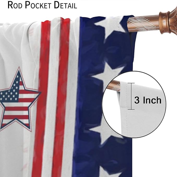 American Flag Curtains,4th of July Independence Day Stars Stripes Cute Gnome Print Drape for Bedroom Living Room Window Treatment 2 Panels Set Total Size 63" W X 72" L Inch