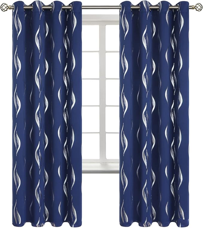 BGment Wavy Navy Blue Blackout Curtains 72 Inch Length 2 Panels Set, Thermal Insulated Privacy Grommet Window Drapes for Kids Boys Bedroom, 52 x 72 Inch