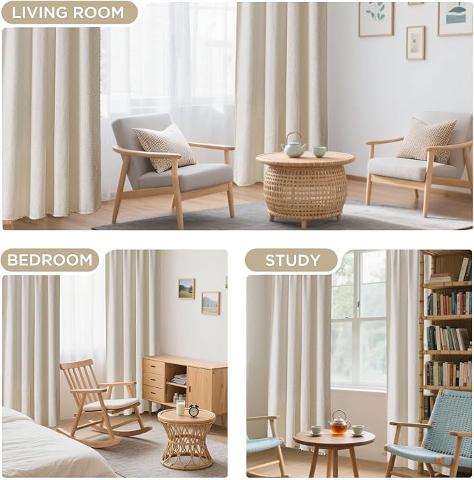 Joydeco Beige Boho Curtains 84 Inch Length 2 Panels, Super Soft Bohemian Farmhouse Curtains, Semi Sheer Light Filtering Drapes for Bedroom Living Room (Rod Pocket with No Tassels, 52Wx84L)