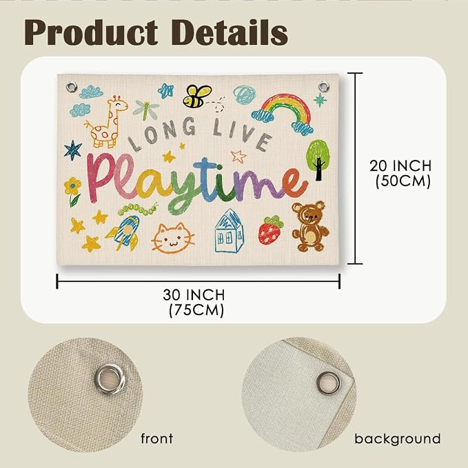 Playroom Nursery Wall Decor, Toddler Playroom Decor Hanging Linen Banner,Play Room Wall Decor for Nursery, 20x30 Inch