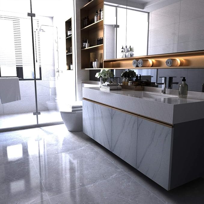 BAYYA White Marble Wallpaper Peel Stick Thicken 24"x197" Waterproof Furniture Sticker Self-Adhesive Glossy Granite Vinyl Wrap Contact Paper for Kitchen Countertop Covering Paper Counter Top Stickers