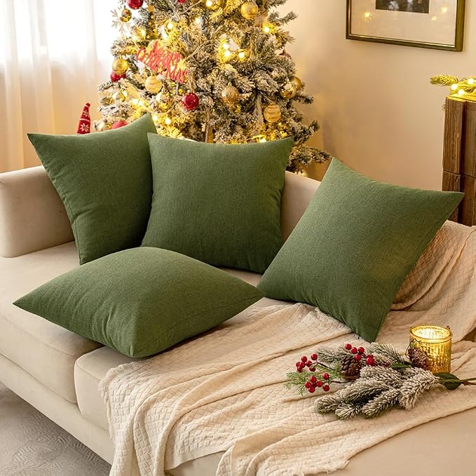 MIULEE Pack of 2 Decorative Outdoor Solid Waterproof Throw Pillow Covers Faux Linen Garden Farmhouse Cushion Cases for Patio Tent Balcony Couch Sofa 12x12 Inch Dark Green