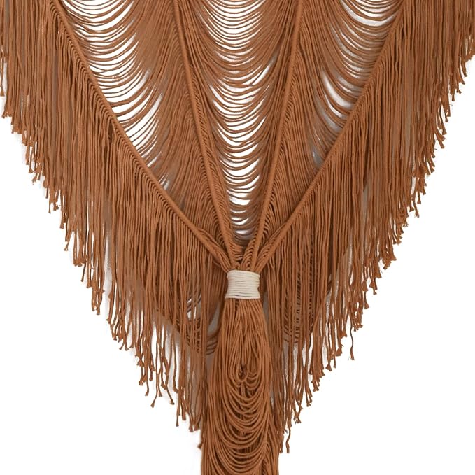 Flber 2 Panels Macrame Curtains Brown 59" W x 75" H Light Filtering Window Curtains Semi Sheer Drapes Room Divider Door Curtain, Wedding Backdrop Soft Neutral Window Treatment for Living Room Bedroom