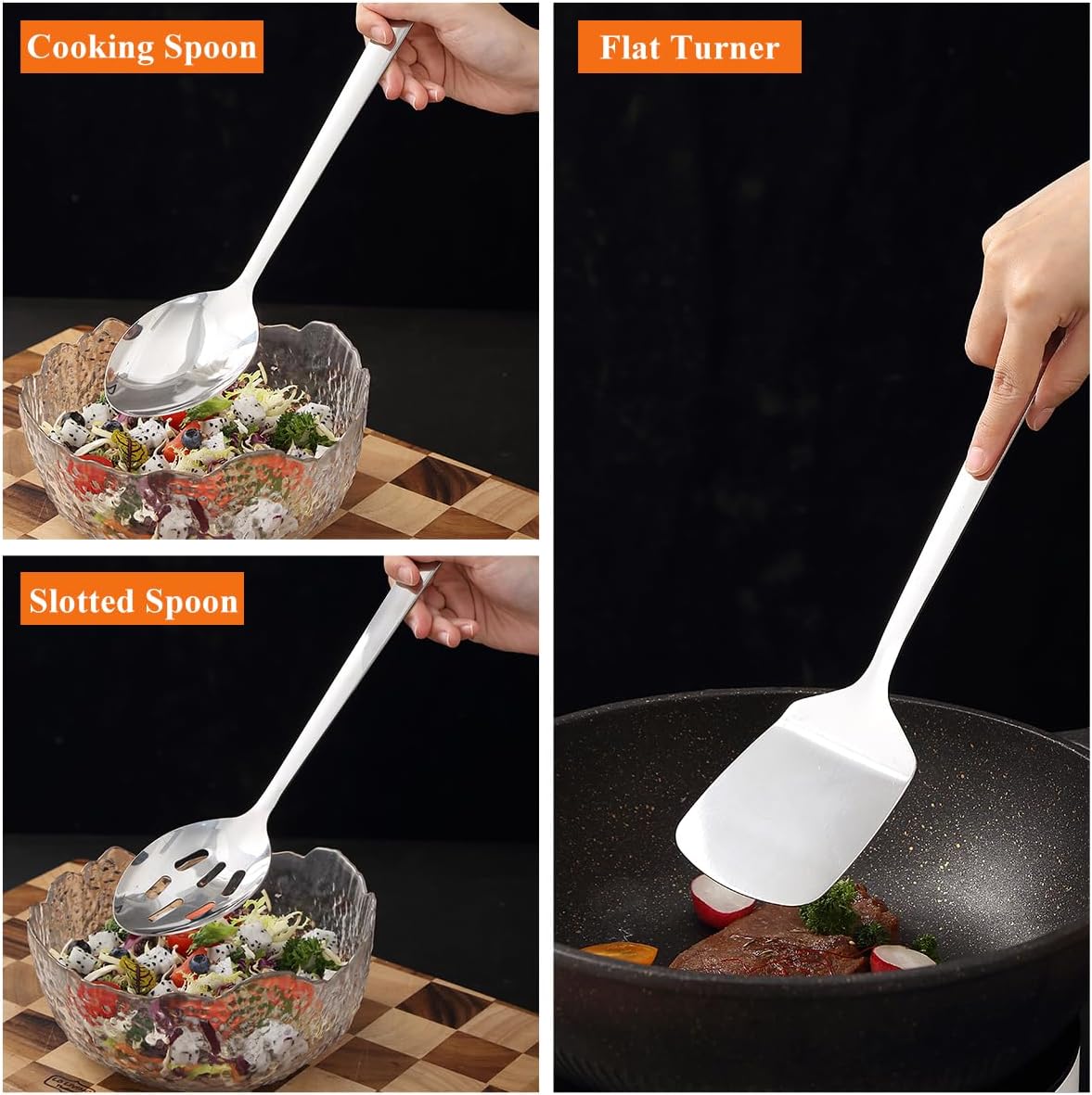 Homquen Stainless Steel Kitchen Utensils Set 4pcs, Cooking Utensils Set, Kitchen Tools Spatulas Set, Cooking Spoons, Home Essentials Kitchen Gadgets Accessories