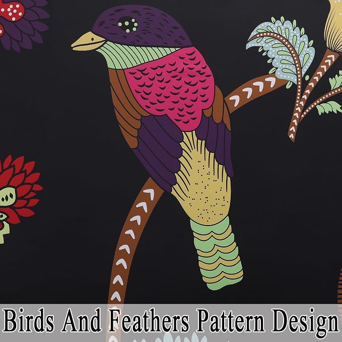 Estelar Textiler Bird and Floral Blackout Curtains for Bedroom,Boho Colorful Flowers Grommet Thermal Insulated Room Darkening Window Curtains for Living Room,52Wx102L Inches, 2 Panels