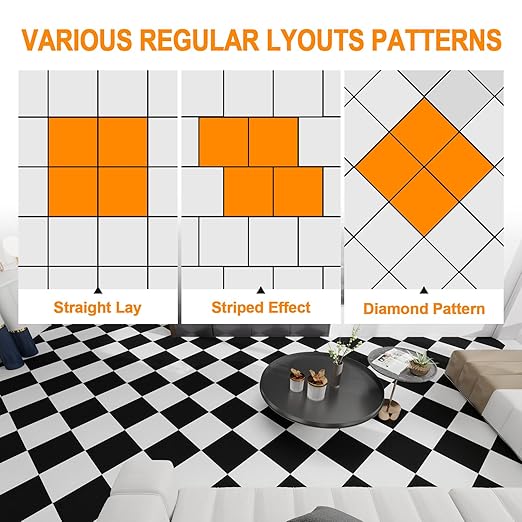 Peel and Stick Floor Tile 30-Pack 12 x 12 inch,Black and White Self-Adhesive Waterproof Vinyl Flooring Plank for Bathroom,Kitchen, Dining Room, Bedrooms, Cover 30 Sq. Ft (15 Tiles per Color)