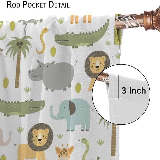 Nursery Safari Animals Curtains, Baby Boy Girl Kids Woodland Jungle Forest Lion Elephant Printed Curtains for Living Room Bedroom Window Drapes 2 Panel Sets52x84 Inch