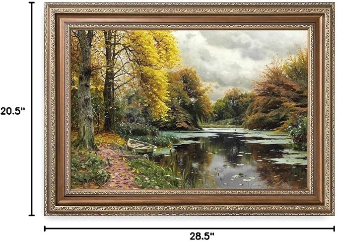 DECORARTS - River Landscape 1903 by Peder Mork Monsted. Giclee Prints on Acid Free Cotton Canvas. Classic Art Reproduction in Fine Art Frame. Total Size w/Frame: 28.75x20.75 in