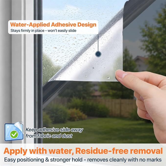 Bloss One Way Privacy Window Film, Reflective Window Tint for Home, Daytime Privacy Film See Out Not in, Sun Blocking Anti UV Windows Coverings with 3 Tools (Black Silver, 35.4"x118.1")