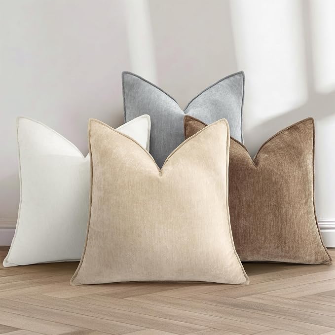 decorUhome Fall Couch Euro Sham Throw Pillow Covers 26x26 Set of 2, Decorative Soft Velvet Modern Cozy Chenille Pillow Cases with Elegant Design for Sofa Bed Living Room Home Decor, Brown