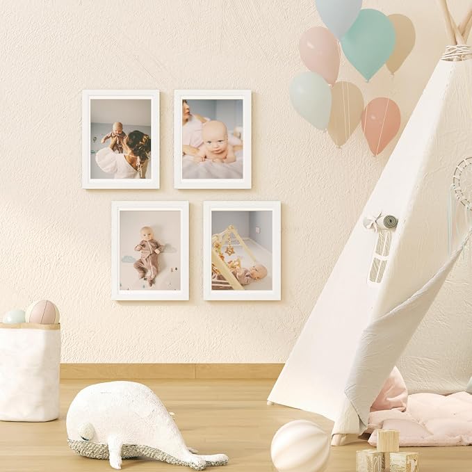 KINLINK 9x12 Kids Art Frame 2 Pack, Solid Wood Artwork Frames Changeable, Front Opening Hold 150 Pictures, Art Frames for Kids Artwork, 8.5x11 with Mat 9x12 without Mat, Picture Frames White