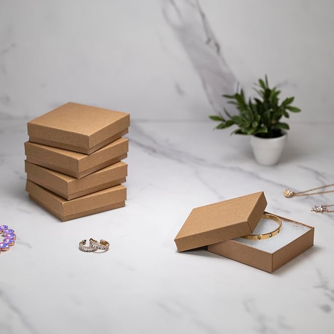 JPB Recycled Kraft Cotton Filled Jewelry Boxes (Case of 100) (100, 3.5" x 3.5" x 1")