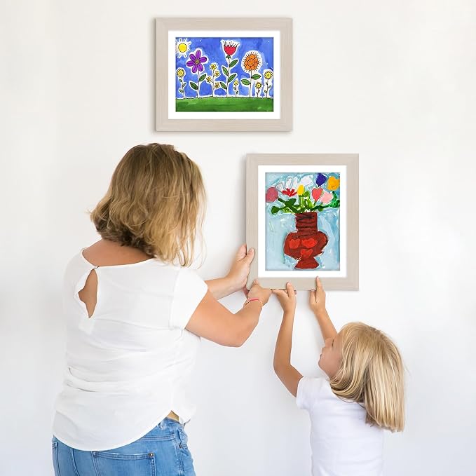 Americanflat - 2 Pack - Kids Artwork Frame Changeable (Light Wood) - Magnetic Door Holds 100 Art Pieces - 8.5x11 Letter Size Display with Mat or 10x12.5 Without Mat - My Mini Masterpiece