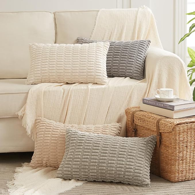 Fancy Homi 4 Packs Decorative Throw Pillow Covers for Living Room Couch Bed, Modern Farmhouse Boho Home Décor Accent Cushion Case, 24" x 12", Tan
