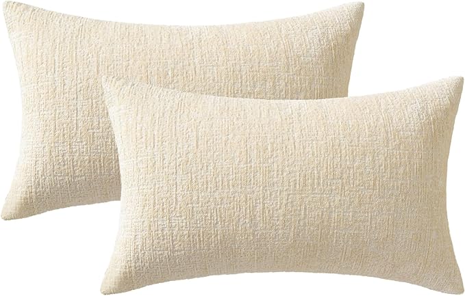 MIULEE Decorative Throw Pillow Covers 12x20 Pack of 2 Beige Couch Pillow Covers Soft Cozy Textured Chenille Pillowcases for Home Decor Sofa Living Room Cushion Bedroom