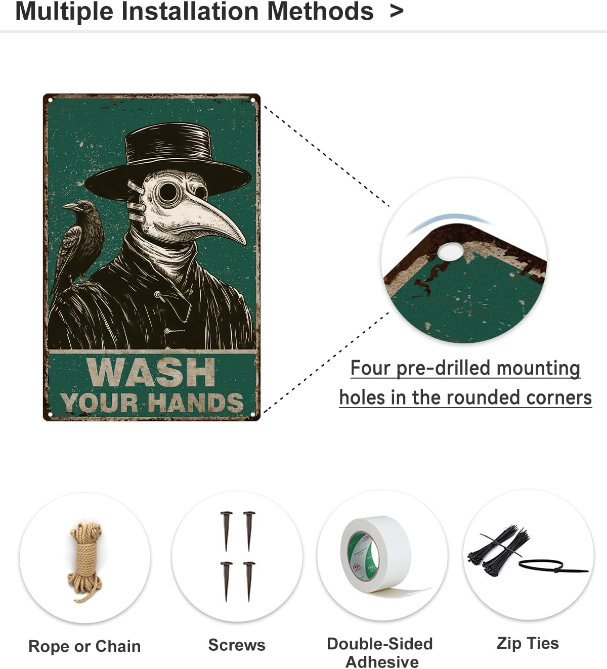 ALKB Halloween Bathroom Decor 8x12 Inch - WASH YOUR HANDS, Gothic Vintage Metal Tin Sign, Novelty Gifts for Men Women Adult