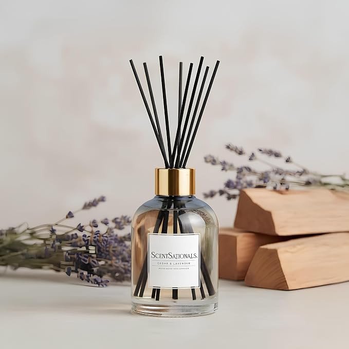 ScentSationals Water-Based Reed Diffuser - Cedar & Lavender - 5 FL OZ Aromatherapy Reed Diffuser