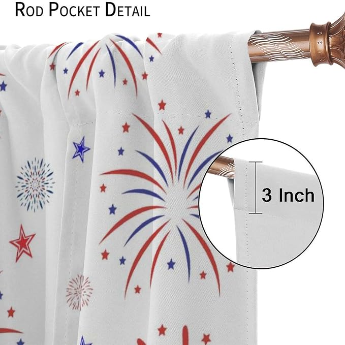 Independence Day Curtains, 4th of July Red Blue Floral Patriotic Star American Flag Drapes for Bedroom Living Room Kitchen Window Treatment 2 Panels Set Total Size 42" W X 63" L Inch