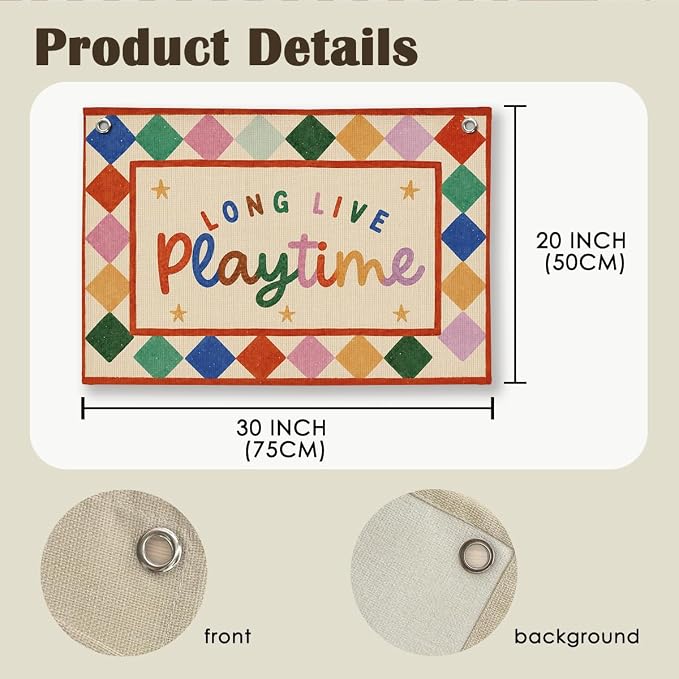 Playroom Wall Decor, Toddler Classroom Playroom Decor Hanging Linen Banner,Play Room Wall Decor for Nursery, 20x30 Inch