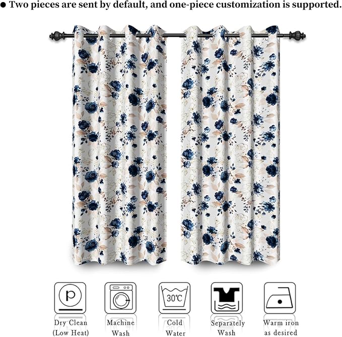 Renaiss Floral Blackout Curtains for Bedroom Pretty Rose Flowers Pattern Curtain & Drapes Thermal Insulated Black Out Curtain for Living Room 53W x 108L inches 2 Panel Set