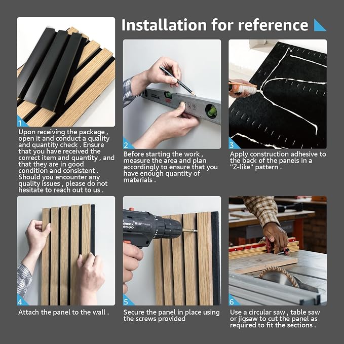 Art3d 6-Piece Wood Slat Acoustic Panels for Stylish Decor and Noise Reduction, 3D Textured Panel for Ceiling and Wall, Matte Black