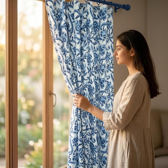 ATOSII Cotton Curtains 60" X 84" Inches Midnight Bloom