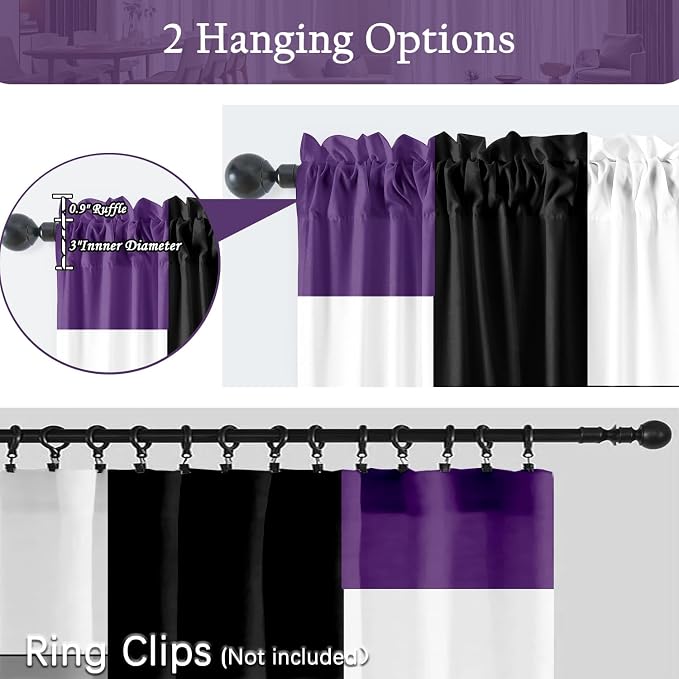 Purple and Black Curtains for Living Room 84 Length Curtains Geometry Modern White Purple Abstract Rod Pocket Curtain for Bedroom Kitchen Room Window Drapes 2 Panels