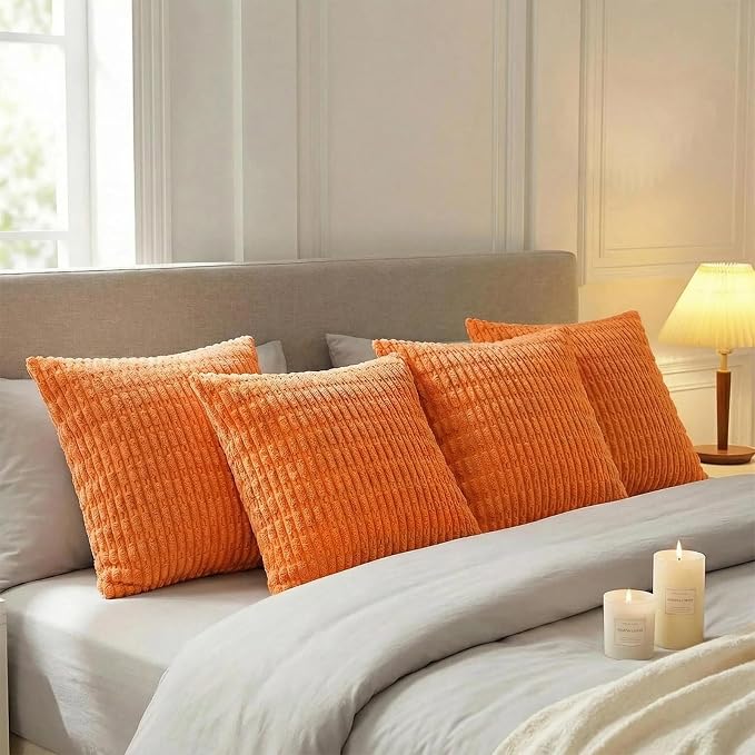 Fancy Homi 4 Packs Decorative Throw Pillow Covers for Living Room Couch Bed, Modern Farmhouse Boho Home Décor Accent Cushion Case, 26" x 26", Orange