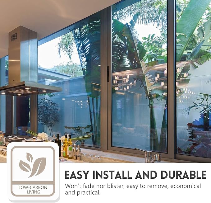 KESPEN One Way Window Privacy Film, Reflective Heat Sun Blocking Window Tint, See Out Not in(Light Outside Strong Than Inside) Window Films for Home Door, 35.4 Inch X 196.8 Inch, Black-Silver