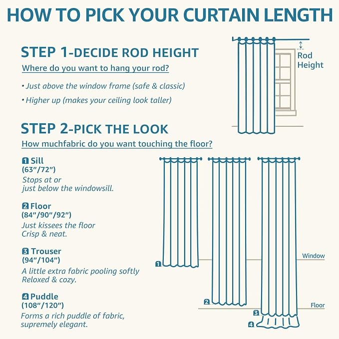 jinchan Blue Floral Linen Curtains 84 Inch Country Drapes Back Tab 2 Panels | Blue on beige, light filtering, semi sheer, farmhouse, rustic, privacy, bedroom, living room, laundry, window treatment