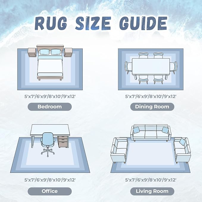 5x7 Area Rugs for Living Room: Washable Abstract Neutral Rug Modern Soft Non Slip Low Pile Rugs Floor Indoor Stain Resistant Carpet for Bedroom Dining Room Nursery Home Office (Blue, 5'x7')