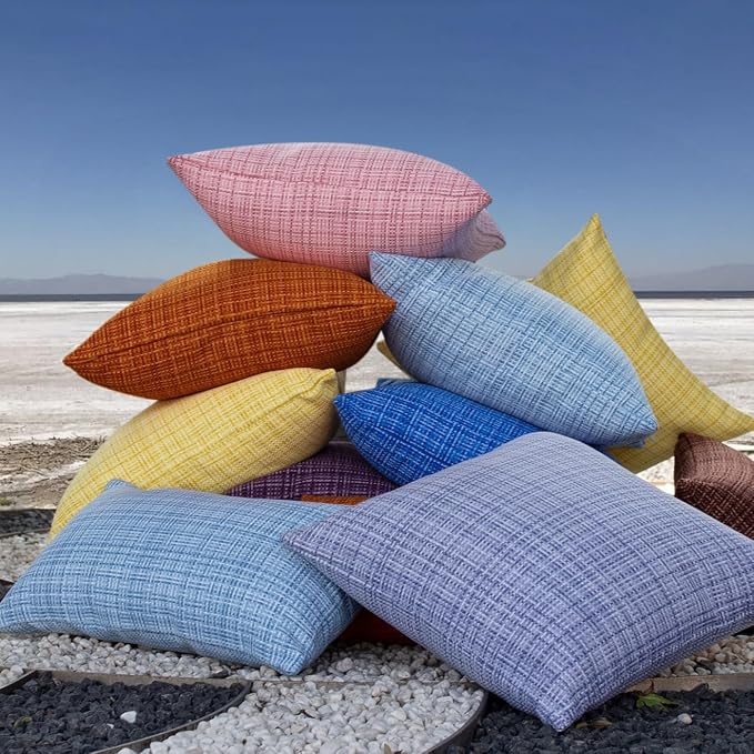 Kevin Textile Outdoor Waterproof Throw Pillow Covers 12x24 Inch Pack of 2 Woven Faux Linen Farmhouse Decorative Water Resistant Lumbar Cushion Covers for Tent Patio Garden Couch Sofa Blue