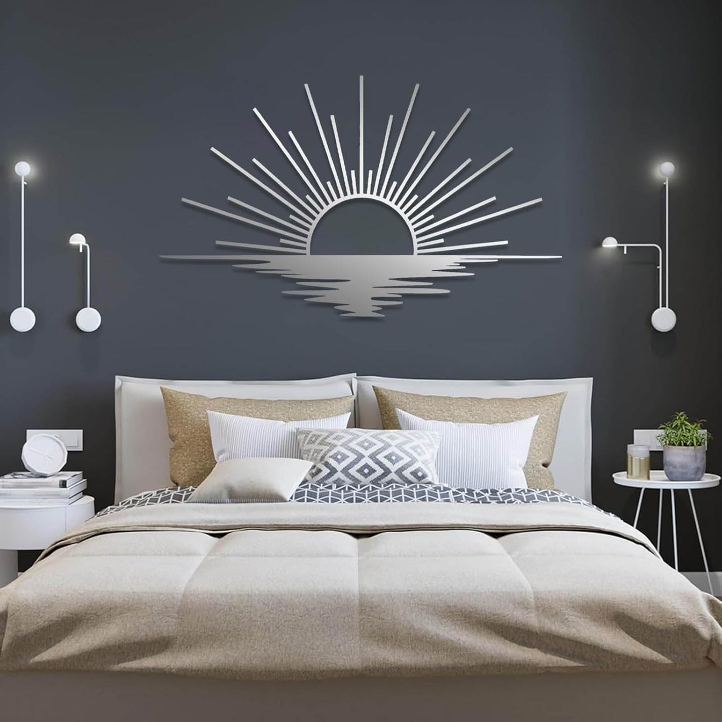 Sunrise Metal Wall Art, Metal Sun Wall Decor, Sun Outdoor Wall Art, Abstract Sunrise Wall Decor, Boho Home Hanging, Living Room Wall Hanging (Black, 30"x18"/76x45cm)