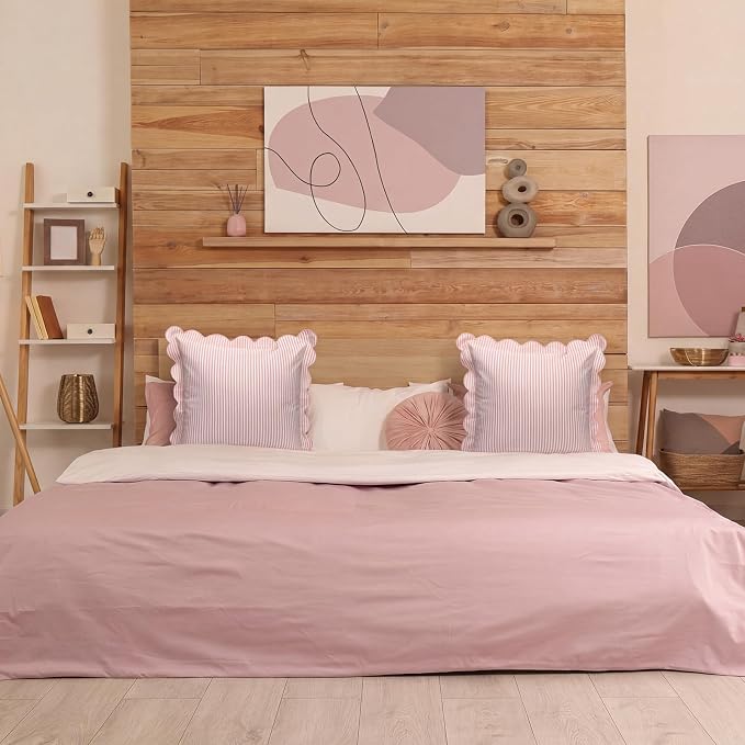 Newwiee 2 Pack Scalloped Pillow Cover 20 x 20 Inch Pink Stripe Throw Pillow Cover Cotton Decorative Pillowcase for Women Men Couch Living Room Cushion Indoor Outdoor Decoration