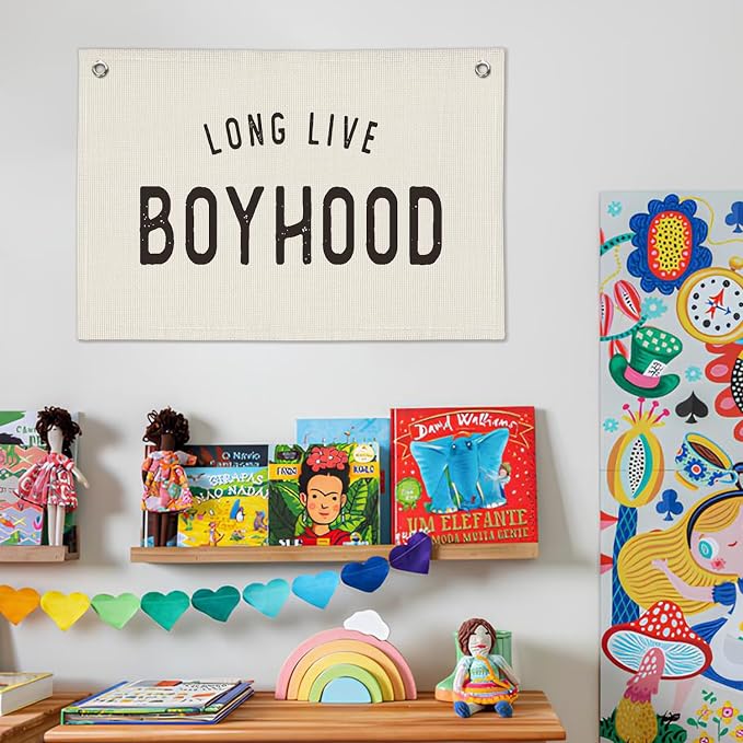 Long Live Boyhood Banner, Boys Room Decor, Vintage Banner Wall Hanging Flag Decor for Toddler Boy Room Nursery Playroom 20x30