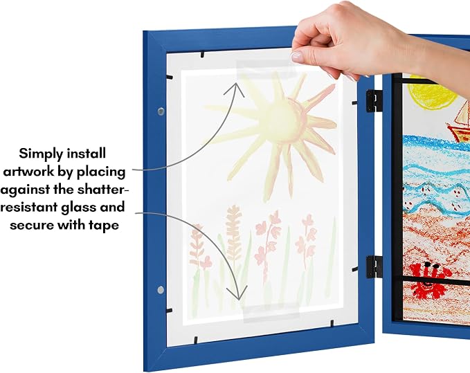 Americanflat - 2 Pack - Kids Artwork Frame Changeable (Blue) - Magnetic Door Holds 100 Art Pieces - 8.5x11 Letter Size Display with Mat or 10x12.5 Without Mat - My Mini Masterpiece
