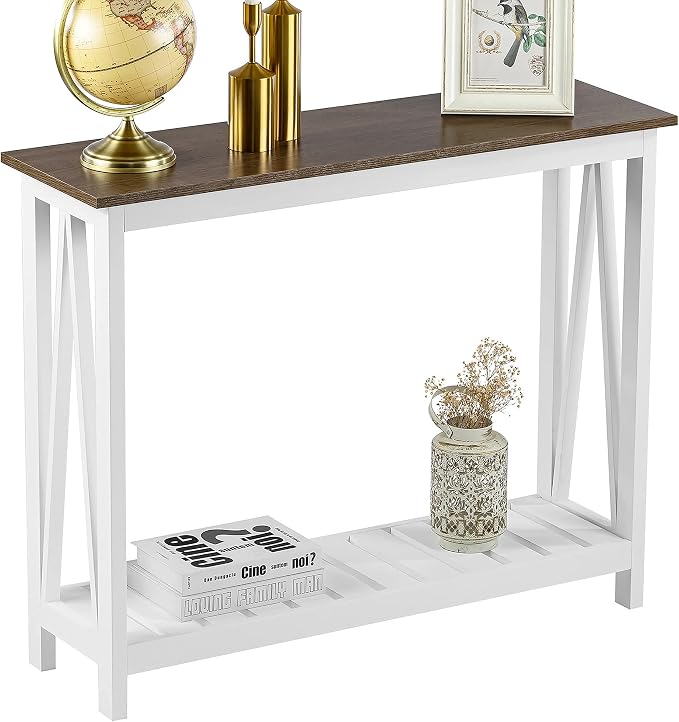 ChooChoo Farmhouse Console Table, Rustic Vintage Narrow Sofa Table for Entryway, Living Room, Hallway, 40 White