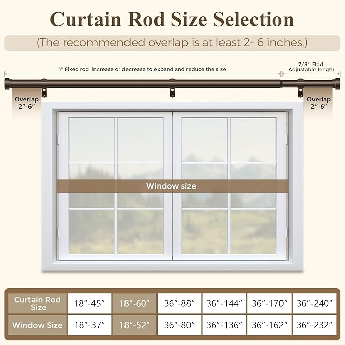 HEI! DEAR Bronze Curtain Rods 18 to 60 Inch(1.5-5ft),1 Inch Heavy Duty Curtain Rods,Adjustable Curtain Rod Set,Modern Decorative Drapery Rods,Telescoping Window Curtains Rods 18-60",Antique Bronze