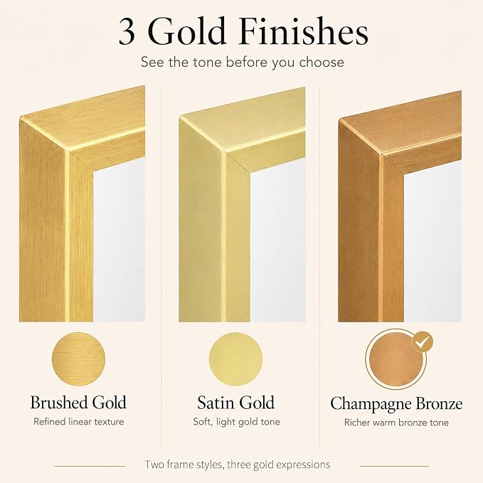 2-Pack 24"x36" Vintage Gold Framed Bathroom Vanity Wall Mirrors | For Over Sink, Warm Champagne Bronze Finish, Subtle Fine-Grain Texture, Deep-Set Metal Frame, Tempered Glass