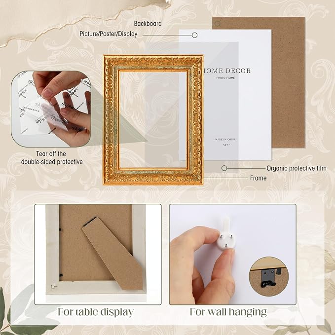 Kathfly 15 Pack Vintage Picture Frames for Wall, Tabletop Display Ornate French Country Frames Vintage Farmhouse Decor Antique Wall Frame Set for Gallery Bedroom Living Room Decor (Essential Style)